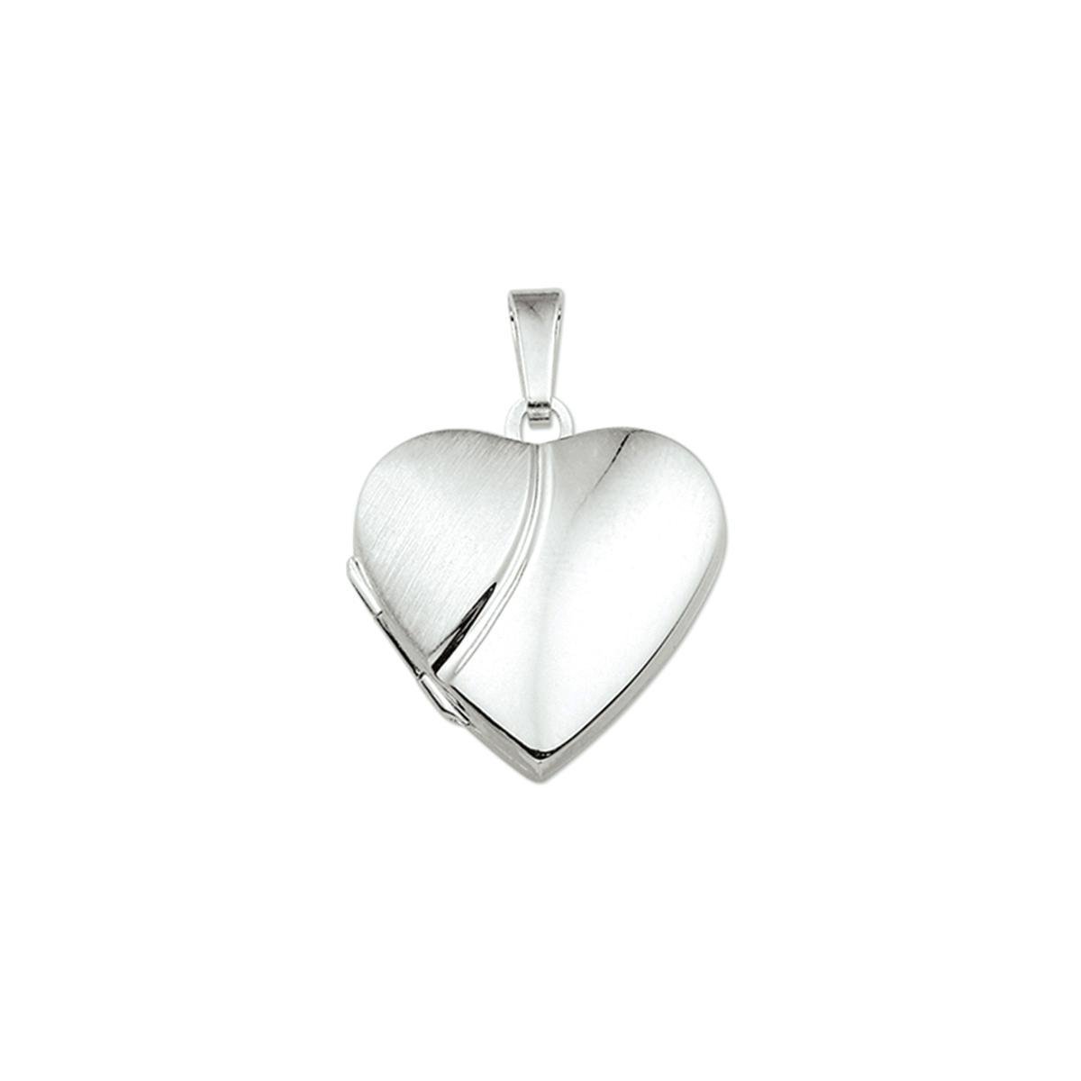 Zilver Gerhodineerde Medaillon hart poli/mat
