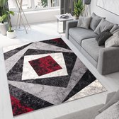 Tapiso Dream Vloerkleed Grijs Antraciet Rood Design Modern Geometrisch Duurzaam Woonkamer Slaapkamer Tapijt Maat - 180x250