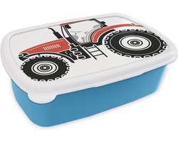 Broodtrommel Blauw - Lunchbox - Brooddoos - Trekker - Rood - Zwart - 18x12x6 cm - Kinderen - Jongen