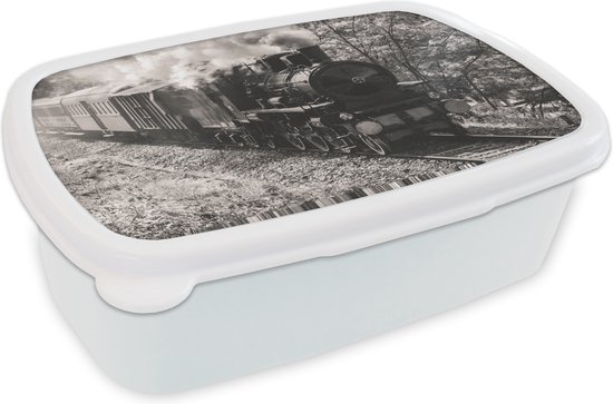 Broodtrommel Wit - Lunchbox - Brooddoos - Beek Voor Een Boerderij In Zweden Zwart Wit 18x12x6 Cm Volwassenen