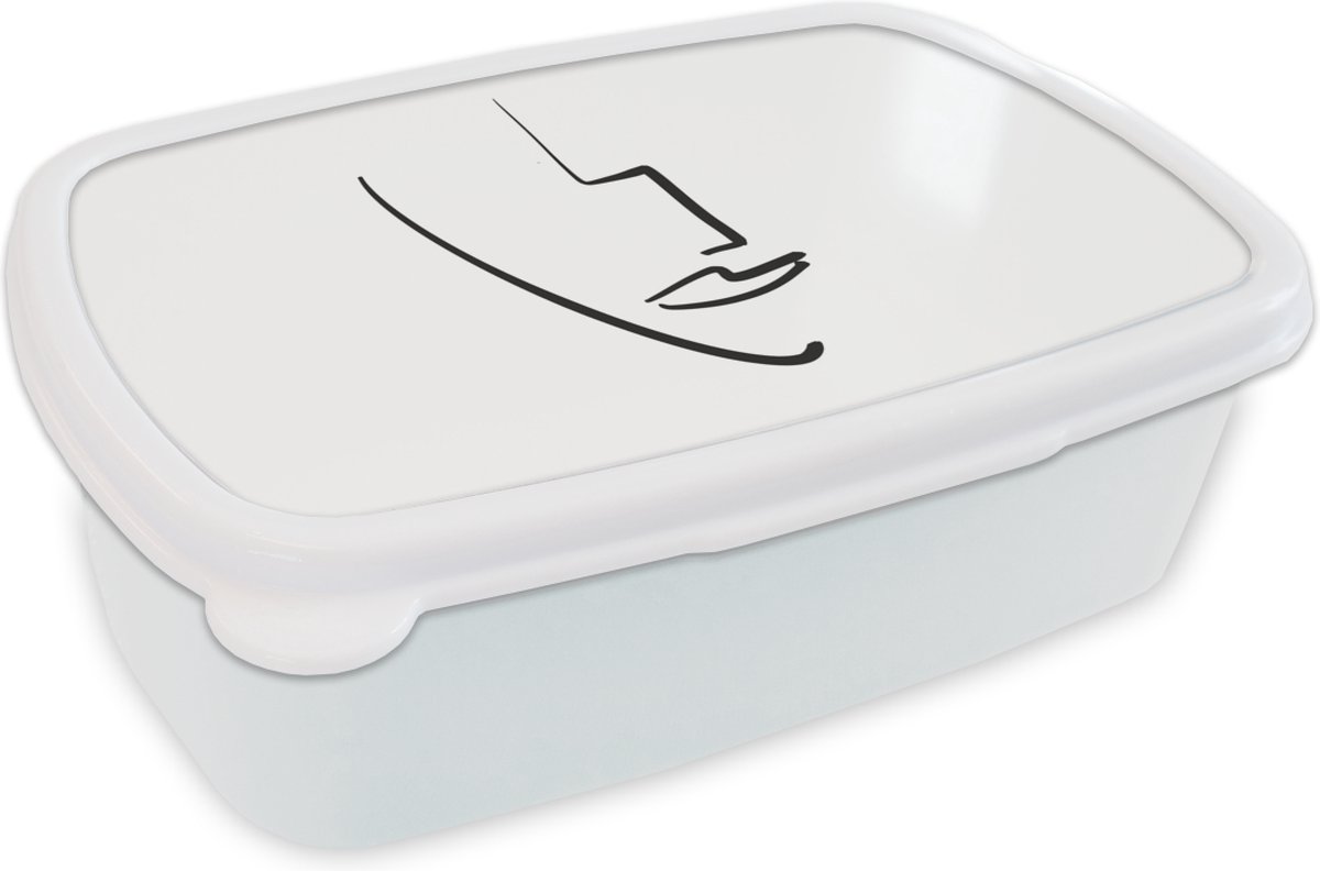 Broodtrommel Wit - Lunchbox - Brooddoos - Gezicht - Vrouw - Abstract - 18x12x6 cm - Volwassenen