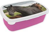 Broodtrommel Roze - Lunchbox Paarden - Weide - Zweden - Brooddoos 18x12x6 cm - Brood lunch box - Broodtrommels voor kinderen en volwassenen