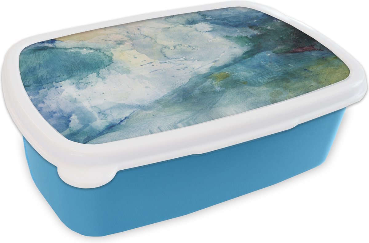 Broodtrommel Blauw - Lunchbox - Brooddoos - Zee - Storm - Waterverf - 18x12x6 cm - Kinderen - Jongen