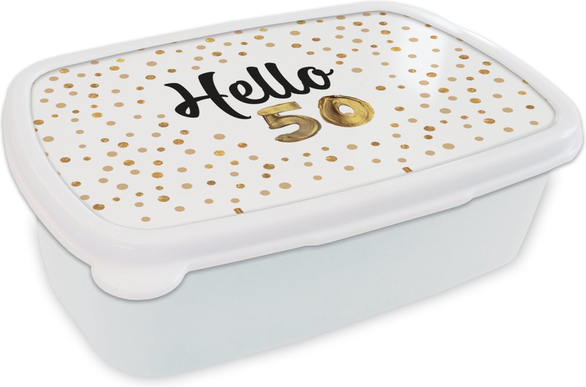 Broodtrommel Wit - Lunchbox - Brooddoos - Jubileum - 50 jaar - Confetti - 18x12x6 cm - Volwassenen