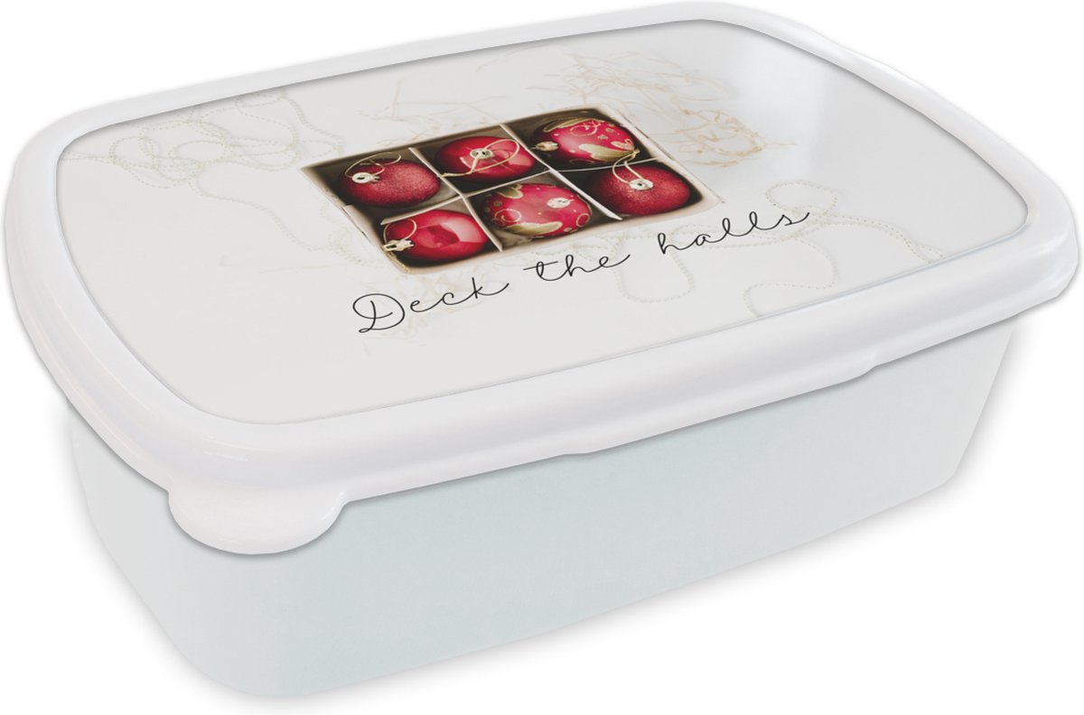 Broodtrommel Wit - Lunchbox - Brooddoos - Kerstballen - Rood - Goud - 18x12x6 cm - Volwassenen