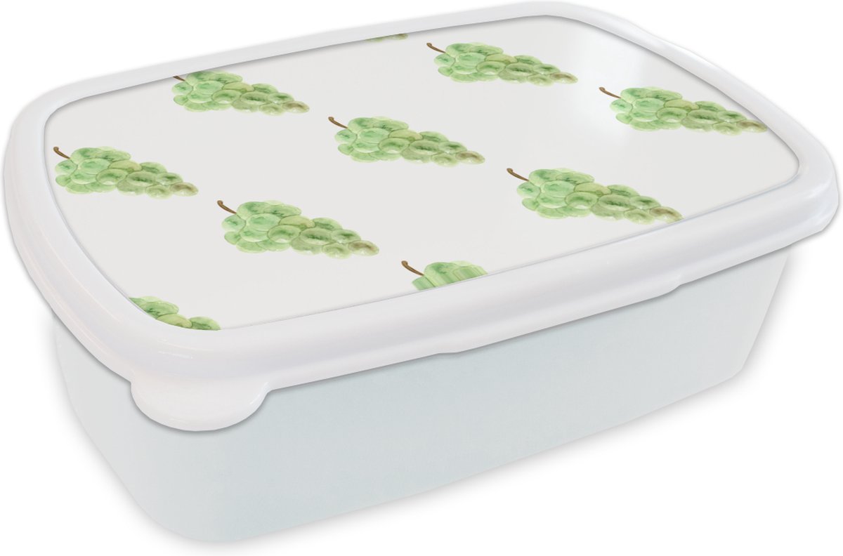 Broodtrommel Wit - Lunchbox - Brooddoos - Druiven - Waterverf - Wit - 18x12x6 cm - Volwassenen
