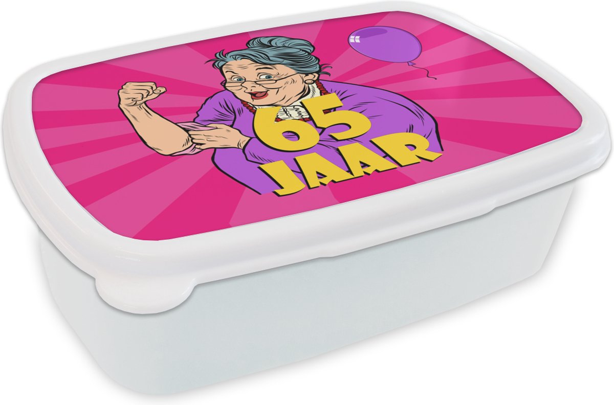 Broodtrommel Wit - Lunchbox - Brooddoos - Vrouw - Jubileum - 65 Jaar - 18x12x6 cm - Volwassenen