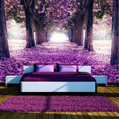 Zelfklevend fotobehang -  Bloemen pad door het bos  , Premium Print