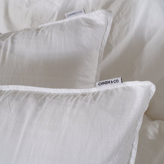 Charm & Co Stone washed - Dekbedovertrek - 100% Zacht Katoen - Eenpersoons - 140 x 200/220 - Wit van Merkloos — afbeelding 5