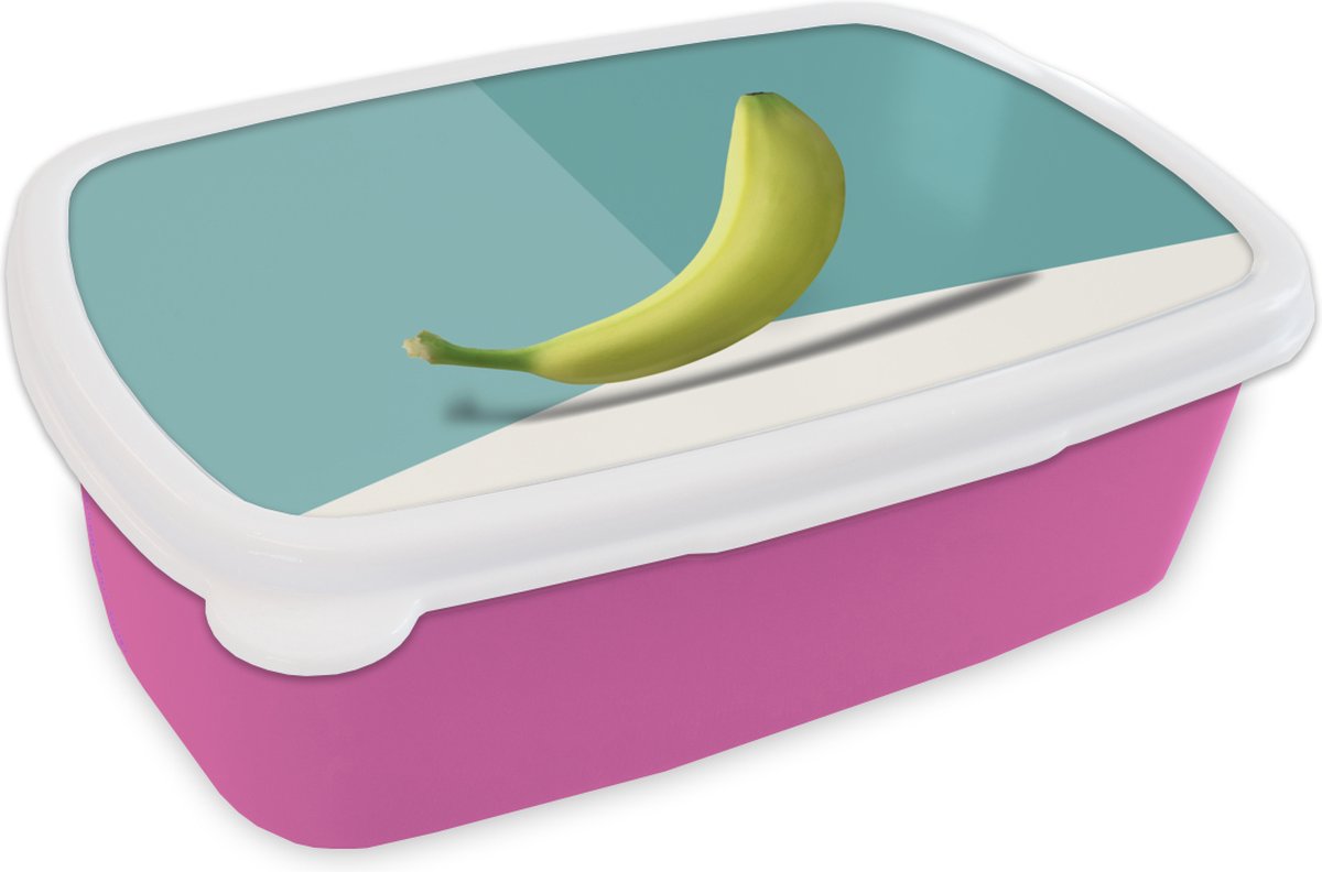 Broodtrommel Roze - Lunchbox - Brooddoos - Banaan - Geel - Fruit - 18x12x6 cm - Kinderen - Meisje