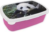 Broodtrommel Roze - Lunchbox - Brooddoos - Panda - Dier - Bladeren - 18x12x6 cm - Kinderen - Meisje