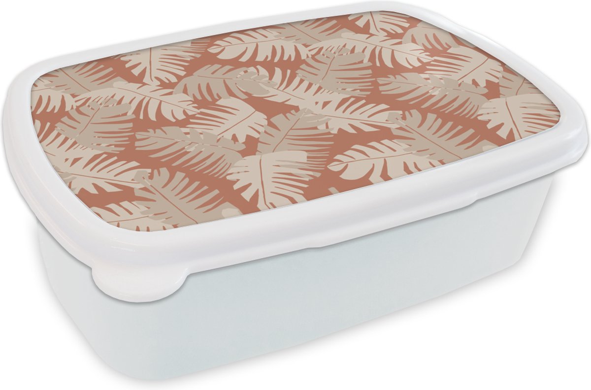 Broodtrommel Wit - Lunchbox - Brooddoos - Zomer - Bladeren - Bruin - 18x12x6 cm - Volwassenen