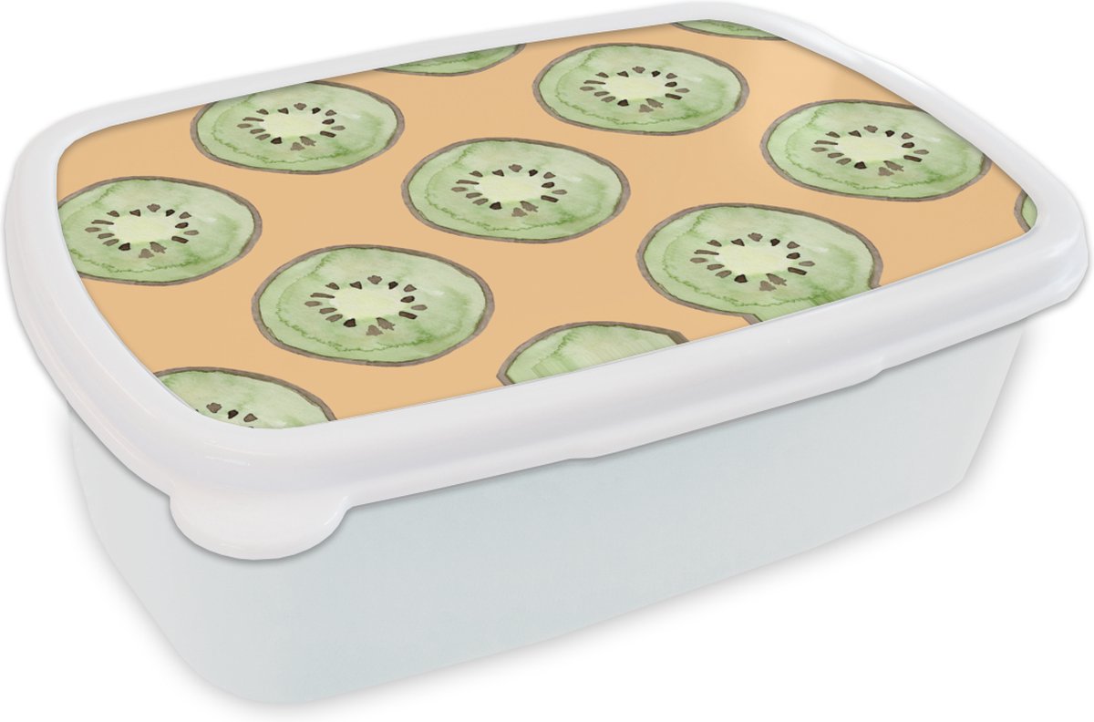Broodtrommel Wit - Lunchbox - Brooddoos - Kiwi's - Fruit - Patronen - 18x12x6 cm - Volwassenen