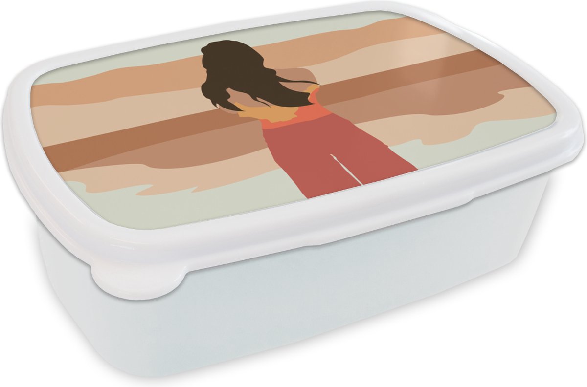 Broodtrommel Wit - Lunchbox - Brooddoos - Vrouw - Kleding - Strand - Zomer - 18x12x6 cm - Volwassenen