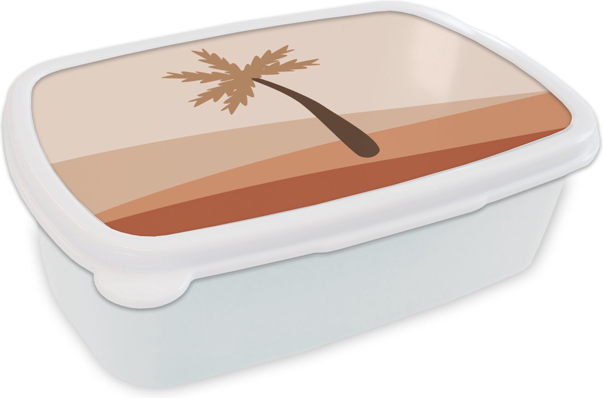 Broodtrommel Wit - Lunchbox - Brooddoos - Zomer - Palmboom - Bruin - 18x12x6 cm - Volwassenen