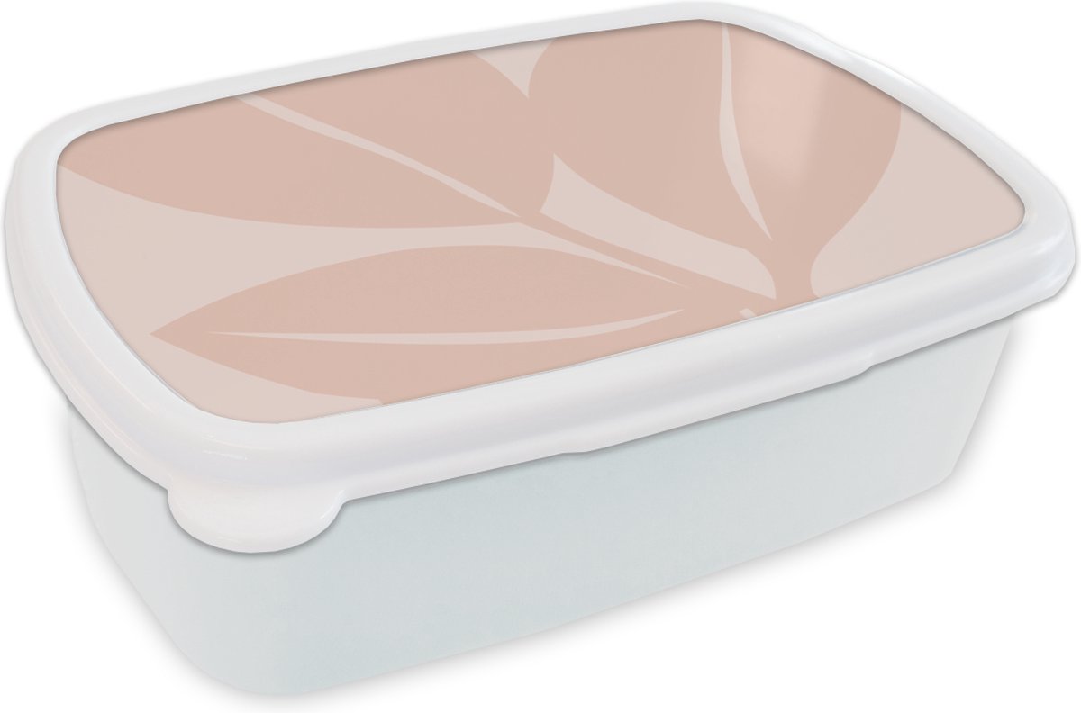 Broodtrommel Wit - Lunchbox - Brooddoos - Zomer - Bladeren - Pastel - 18x12x6 cm - Volwassenen