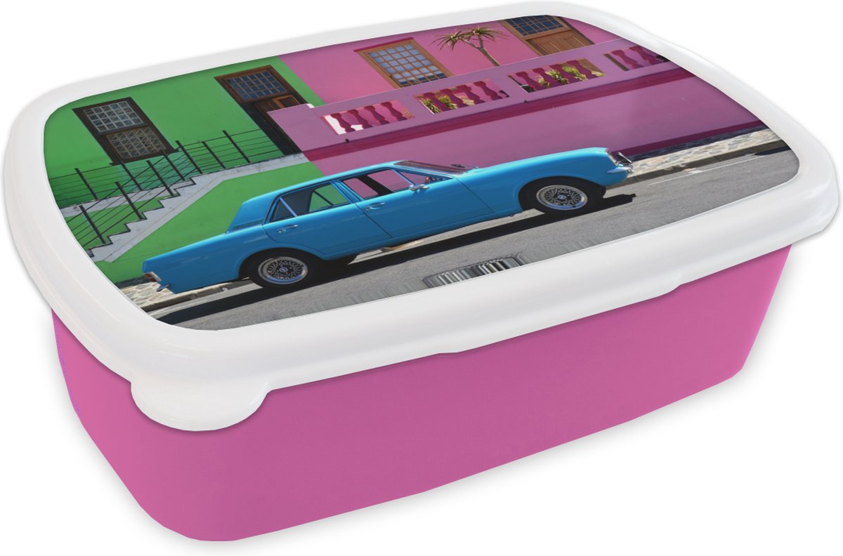 Broodtrommel Roze - Lunchbox - Brooddoos - Vintage Auto - Zuid-Afrika - Kleuren - 18x12x6 cm - Kinderen - Meisje