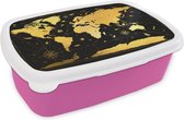 Boîte à pain Rose - Lunch box - Boîte à pain - Wereldkaart - Or - Zwart - Luxe - 18x12x6 cm - Enfants - Fille