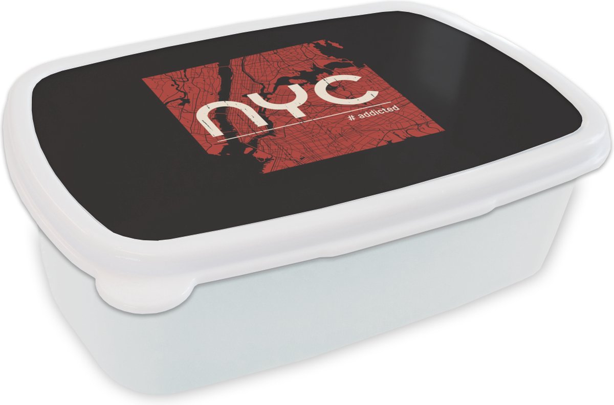 Broodtrommel Wit - Lunchbox - Brooddoos - New York - Rood - Wit - 18x12x6 cm - Volwassenen