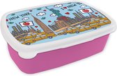 Broodtrommel Roze - Lunchbox - Brooddoos - New York - Tekening - Vrijheidsbeeld - 18x12x6 cm - Kinderen - Meisje