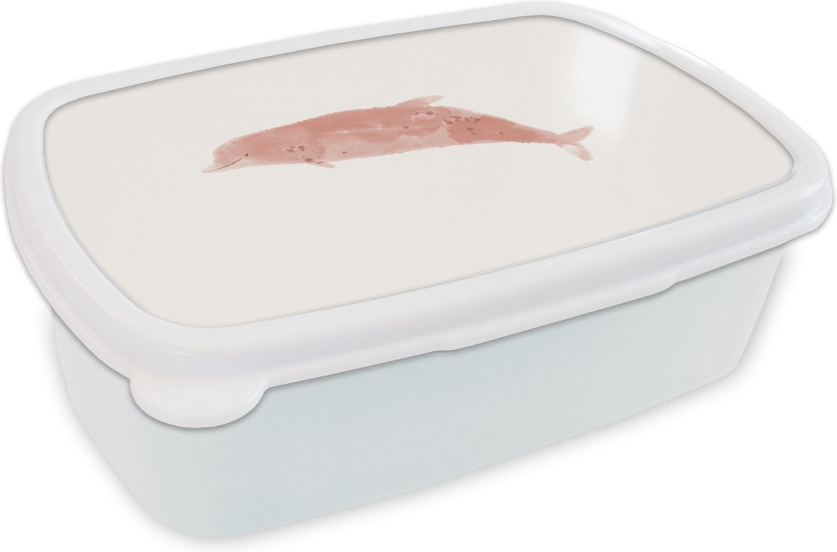 Broodtrommel Wit - Lunchbox - Brooddoos - Dolfijn - Dieren - Zee - Aquarel - 18x12x6 cm - Volwassenen