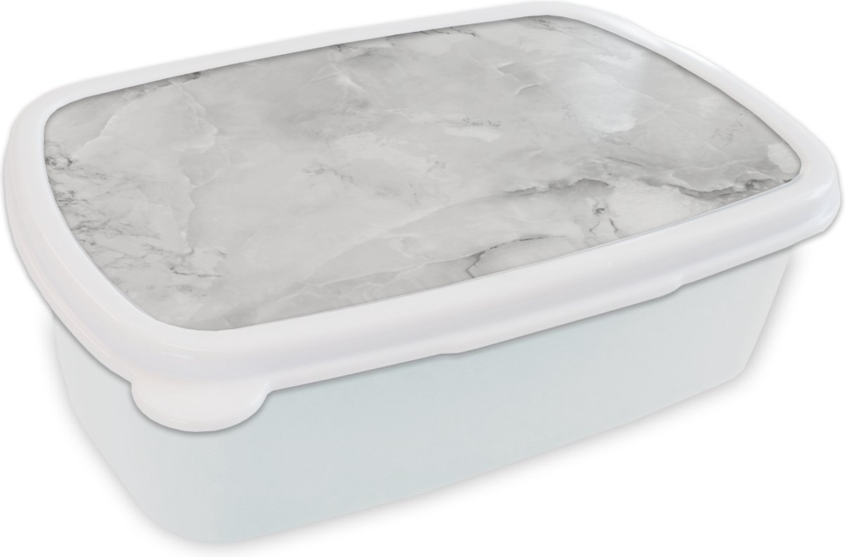 Broodtrommel Wit - Lunchbox - Brooddoos - Marmer - Structuur - Wit - 18x12x6 cm - Volwassenen