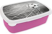 Broodtrommel Roze - Lunchbox - Brooddoos - Bal in het net - zwart wit - 18x12x6 cm - Kinderen - Meisje