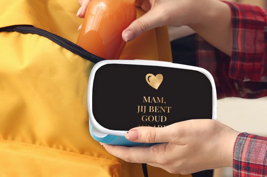 Lunch box Blauw - Lunch box - Boîte à pain - Mam tu vaux de l'or - Proverbes - Maman - Citations - 18x12x6 cm - Enfants - Garçon