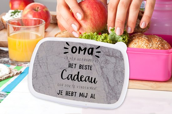 Lunch box Rose - Lunch box - Boîte à pain - Cadeau pour grand-mère - Vous nous avez déjà - Marbre Zwart - 18x12x6 cm - Enfants - Fille