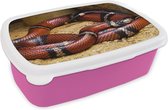 Broodtrommel Roze - Lunchbox - Brooddoos - Slang - Zand - Rood - 18x12x6 cm - Kinderen - Meisje