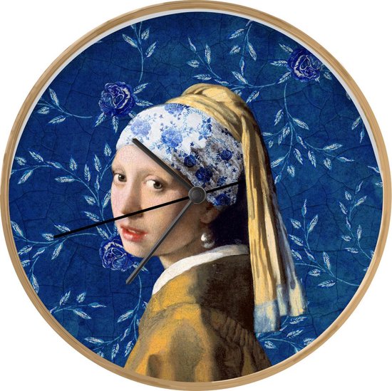 Klok Ø 30 cm Meisje met de parel Vermeer Delfts Blauw