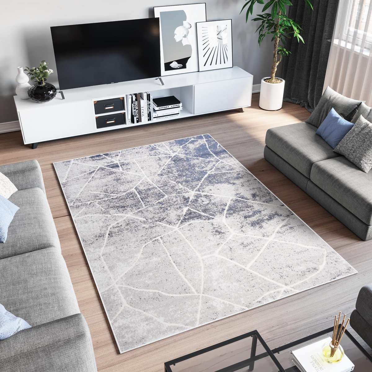 Tapiso Sky Vloerkleed Grijs Blauw Woonkamer Modern Tapijt Maat - 80x150
