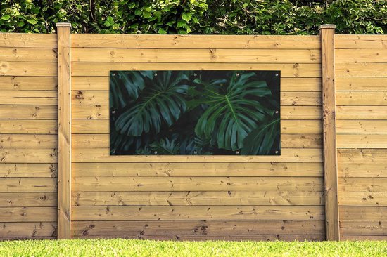 Tuinposter 160x80 cm - Tuindecoratie Jungle - Bladeren - Design - Poster voor in de tuin - Buiten decoratie - Schutting tuinschilderij - Tuindoek muurdecoratie - Wanddecoratie balkondoek