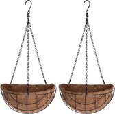 3x paniers / jardinières suspendus en métal semi-circulaire noir avec chaîne 31 cm y compris incrustation de noix de coco - Fleurs suspendues