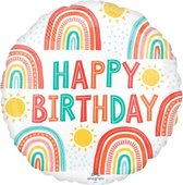 Anagram Folieballon Happy Birthday Regenboog 43 Cm Wit
