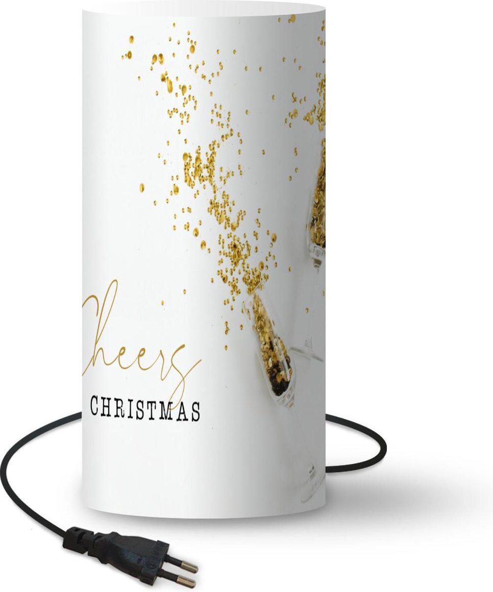 Lamp - Nachtlampje - Tafellamp slaapkamer - Winter - Goud - Wit - 33 cm hoog - Ø15.9 cm - Inclusief LED lamp