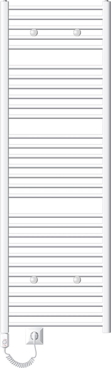 Elektrische badkamerradiator met verwarmingselement 900W 600x1800 mm Wit gebogen zijaansluiting LuxeBath