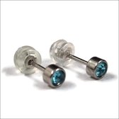 Aramat jewels ® - Zweerknopjes geboortesteen oorbellen 4mm maart aqua blauw chirurgisch staal