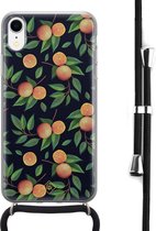 iPhone XR hoesje met koord - Fruit / Sinaasappel | Apple iPhone XR crossbody case | Zwart, Transparant | Marmer