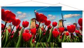 Nederlandse tulpen voor de molens van Amsterdam - Foto op Textielposter - 120 x 80 cm