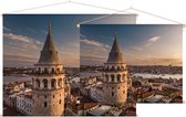 Close-up van de Galatatoren voor de Bosporus in Istanbul - Foto op Textielposter - 60 x 45 cm