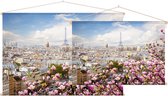 Kersenbloesem in bloei voor de skyline van Parijs - Foto op Textielposter - 120 x 80 cm