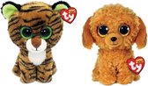Ty - Knuffel - Beanie Boo's - Tiggy Tiger & Golden Doodle Dog