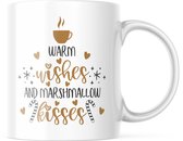 Kerst Mok met tekst: Warm wishes and marshmallow kisses | Kerst Decoratie | Kerst Versiering | Grappige Cadeaus | Koffiemok | Koffiebeker | Theemok | Theebeker