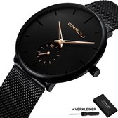 CRRJU Horloge - Zwart (kleur kast) - Zwart bandje - 40 mm