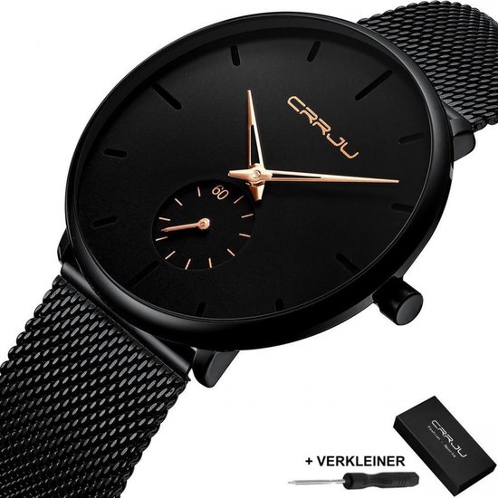 Quartz Horloge Unisex - Casual Roestvrij Staal - Heren Horloge - Dames Horloge - Waterdicht - Quick Release Bevestiging - Cadeau Giftbox - Black Rose Design - Ø 40 mm - CRRJU