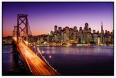 San Francisco skyline en Bay Bridge bij zonsondergang - Foto op Akoestisch paneel - 90 x 60 cm