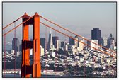 Downtown San Francisco met de Golden Gate Bridge - Foto op Akoestisch paneel - 90 x 60 cm