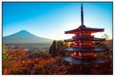 Mount Fuji gezien vanaf de Chureito Pagoda in Kawaguchiko - Foto op Akoestisch paneel - 90 x 60 cm