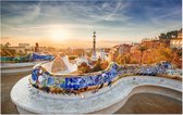 Uitzicht op Barcelona vanaf Park Güell bij zonsopgang - Foto op Forex - 45 x 30 cm